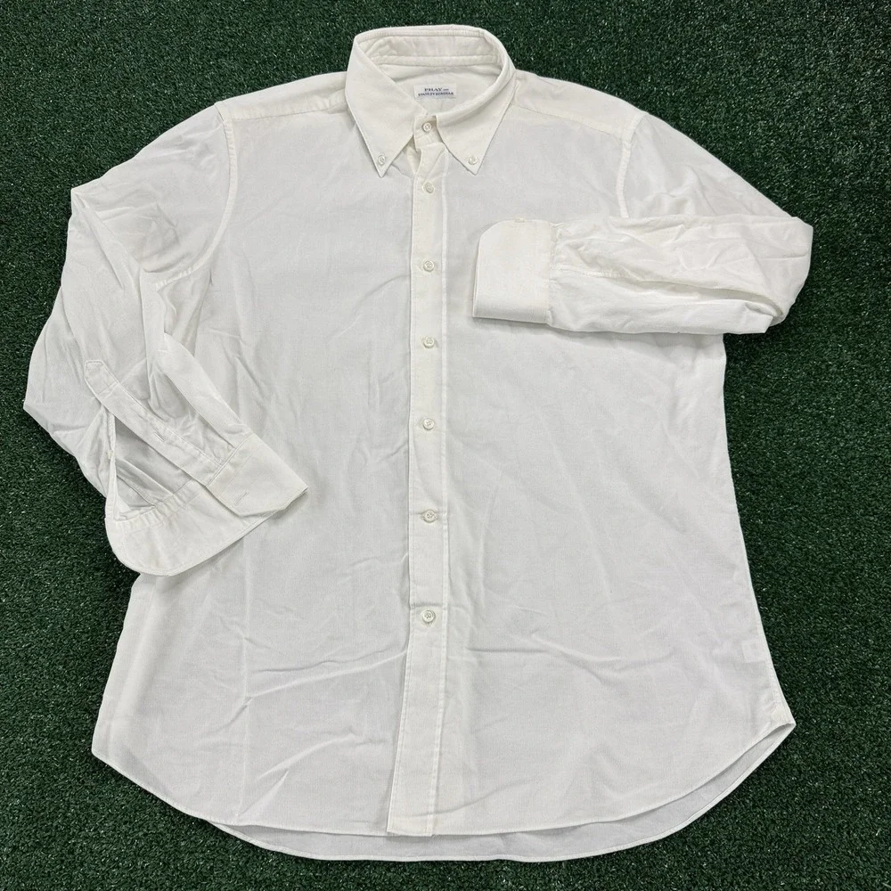 Fray Per Stanley Korshak Men's Corduroy Long Sleeve Button Shirt Large White